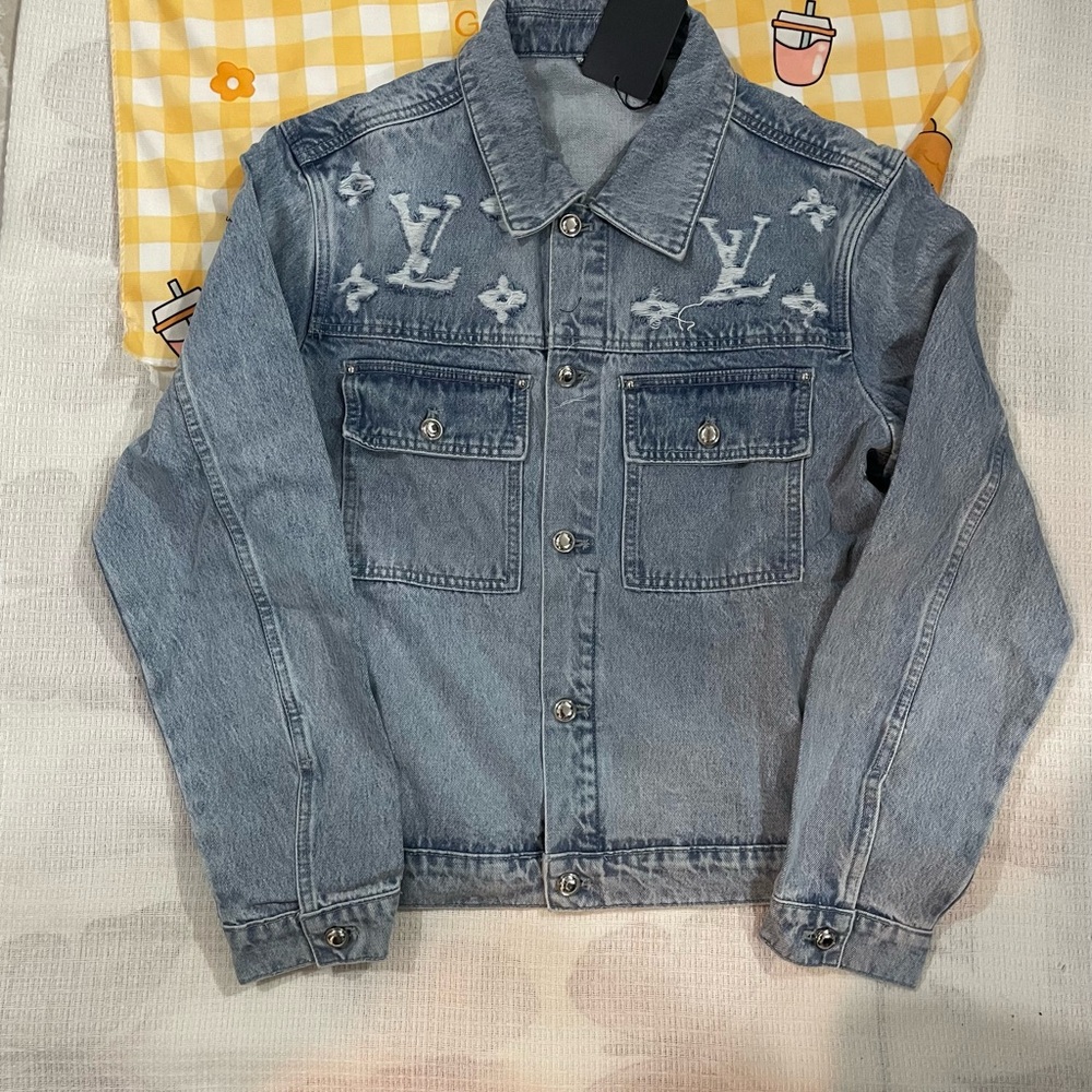 Louis Vuitton Light Blue Washed Denim Jacket with Monogram Embroidery
